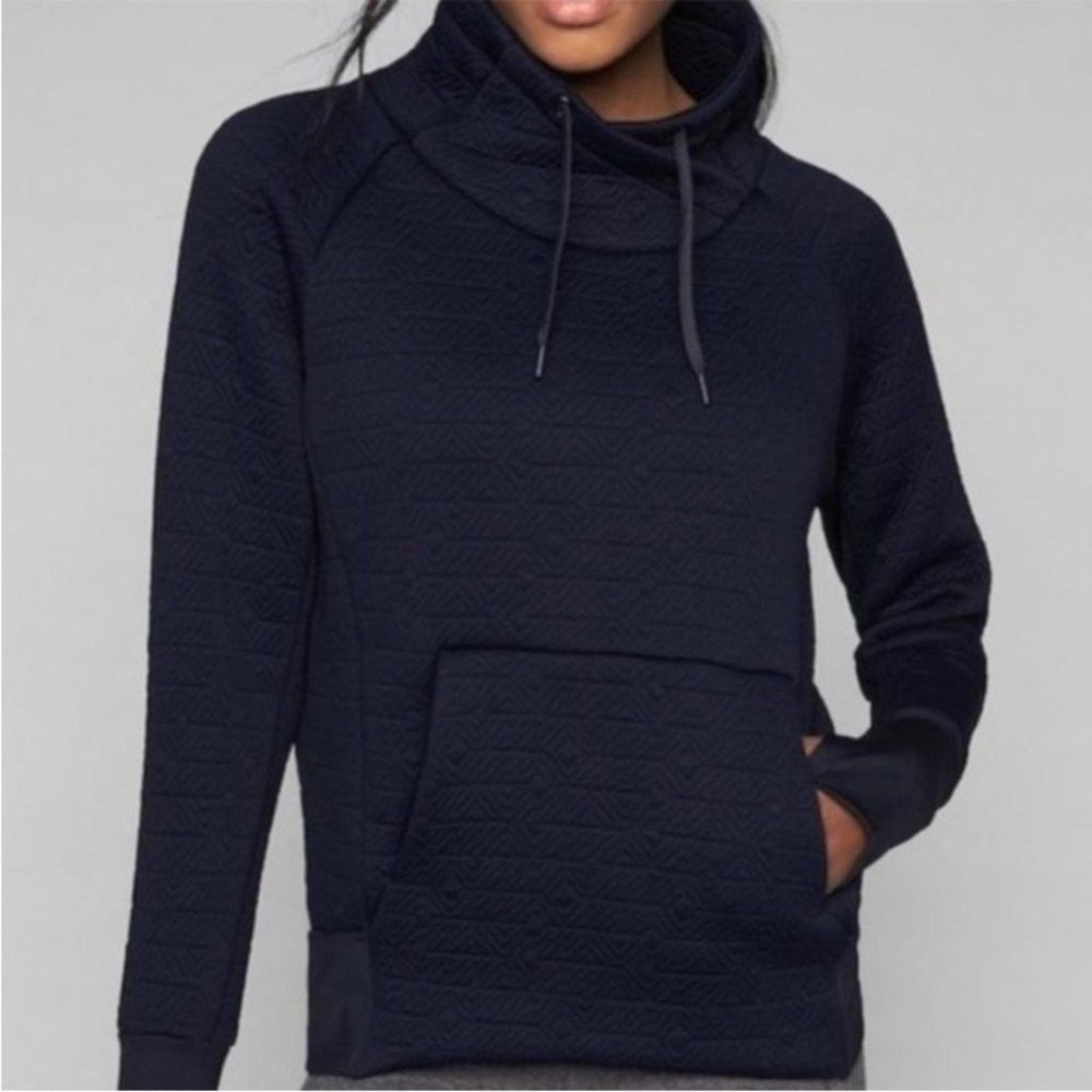 Athleta Women Pullover Black XS Quilted Long Sleeve Sweater Sweatshirt High Neck